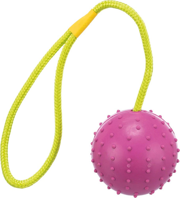 Leksak Gummiboll 7 cm med rep 30 cm