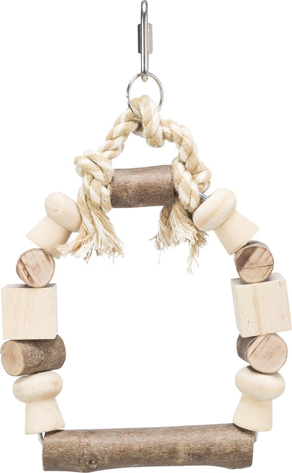 Fågelleksak, gunga med färgade träklossar, 13×19 cm